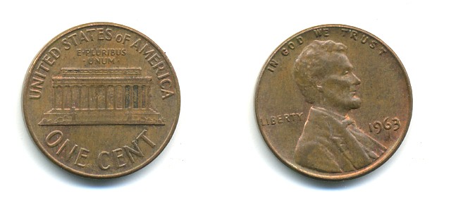 США 1 ЦЕНТ 1963 ЛИНКОЛЬН KM 201 медь цинк 76-566