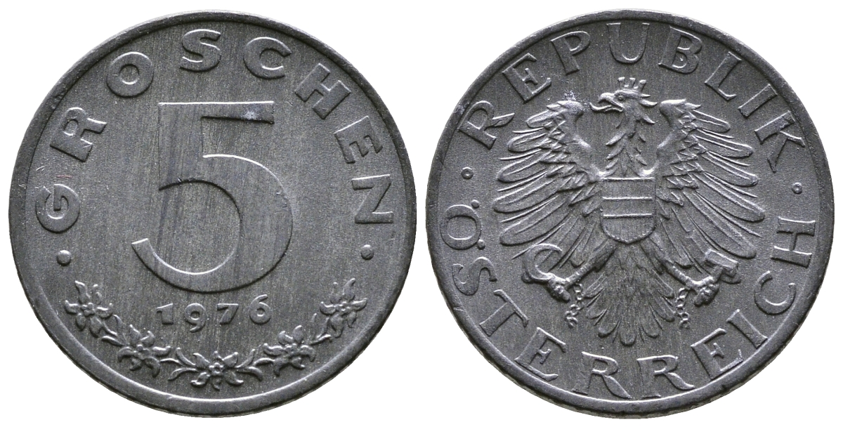 АВСТРИЯ 5 ГРОШЕЙ 1976 KM 2875 цинк UNC 57-1218