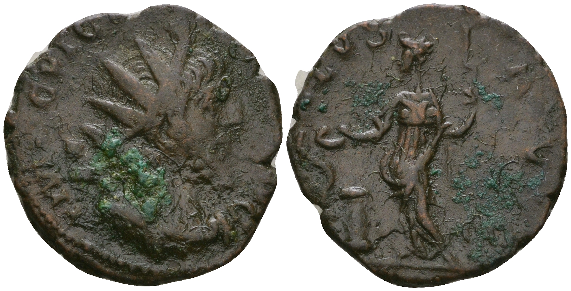 Римская Империя, императоры в Галлии антониниан 269 - 270 Викторин, IMP C VICTORINVS P F AVG, бюст императора / SALVS AVG, Салюта, персонификация Здоровья RIC 71 биллон 1073-19-86