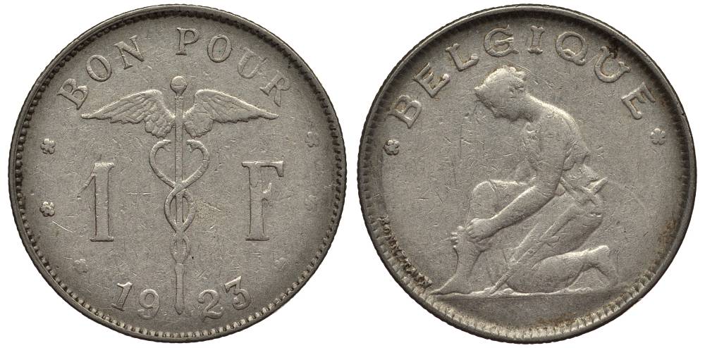 Бельгия 1 франк 1923 Belgique, Альберт I (1909-1934) KM 89 никель 27-1017