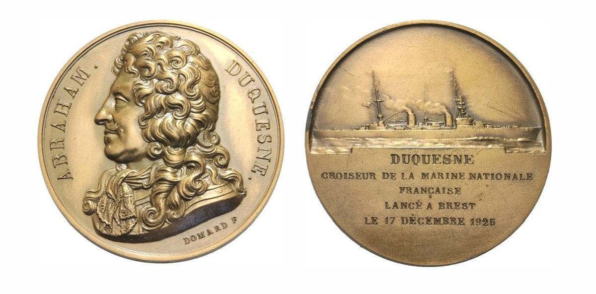 ФРАНЦИЯ МЕДАЛЬ 1925 АВРААМ ДЮКЕН, КРЕЙСЕР ФРАНЦИЯ, 42 мм, 40,73 гр бронза 1072-1-51