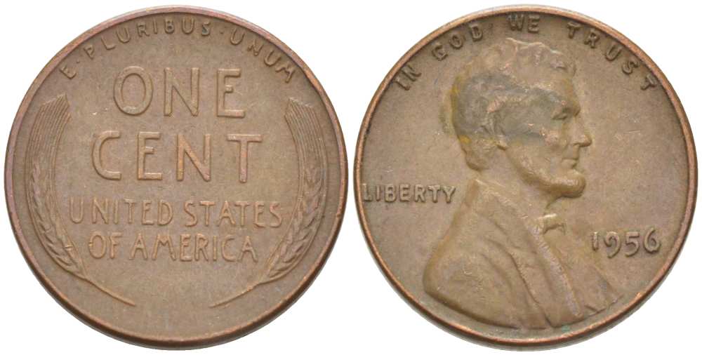 США 1 ЦЕНТ 1956 ЛИНКОЛЬН KM А132 медь цинк 3309-1147
