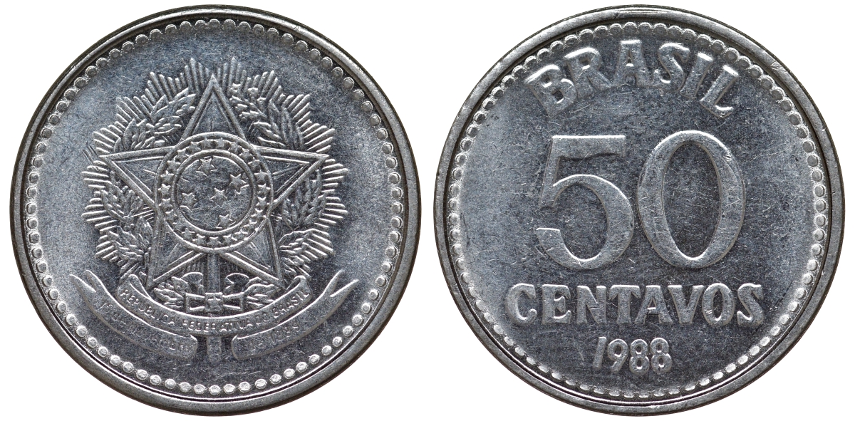 Бразилия 50 сентаво 1988 реформа 1986-1989 KM 604 нержавеющая сталь 4163-844