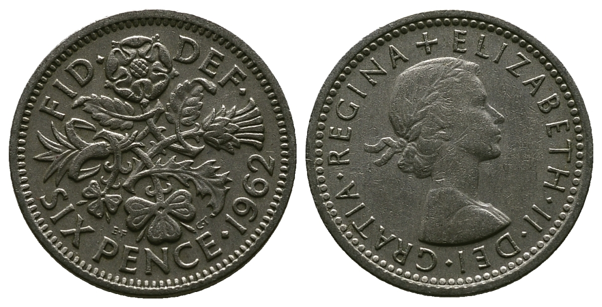 Великобритания 6 пенсов 1962 Елизавета II (1952-2022) KM 903, Spink 4149 медно-никель 4381-755
