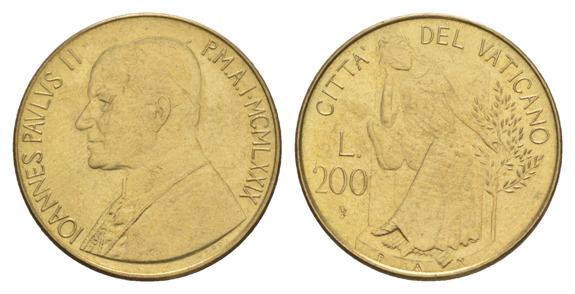 Ватикан 200 лир 1979 KM 147 алюминиевая бронза UNC 4633-1232