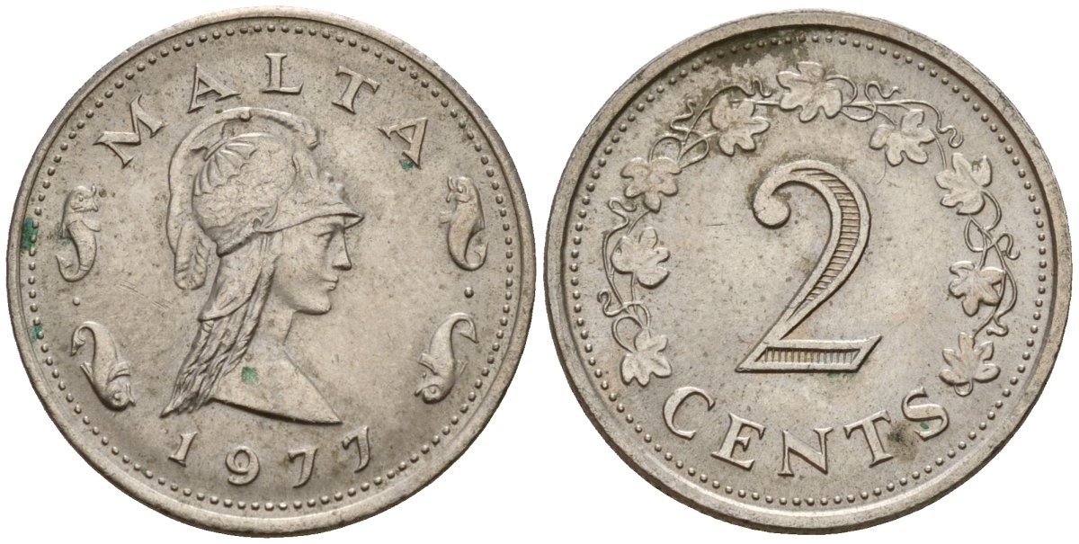 Мальта 2 цента 1977 Пентесилея, царица амазонок KM 9 медь цинк 4154-723