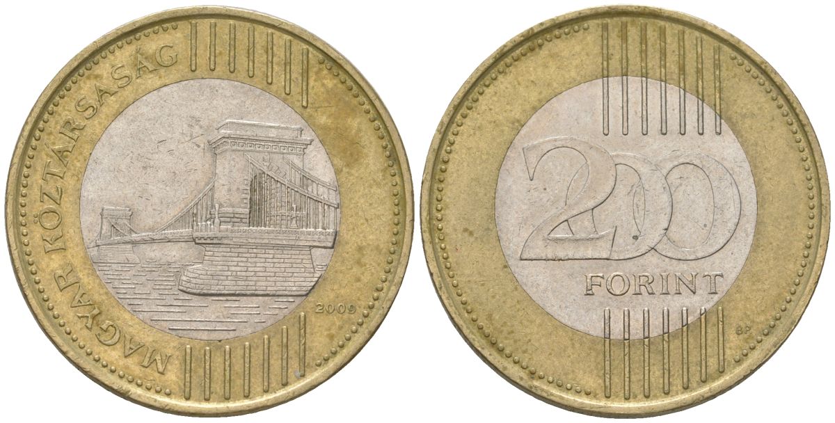 Венгрия 200 форинтов 2009 BP KM 826 биметалл 4120-241