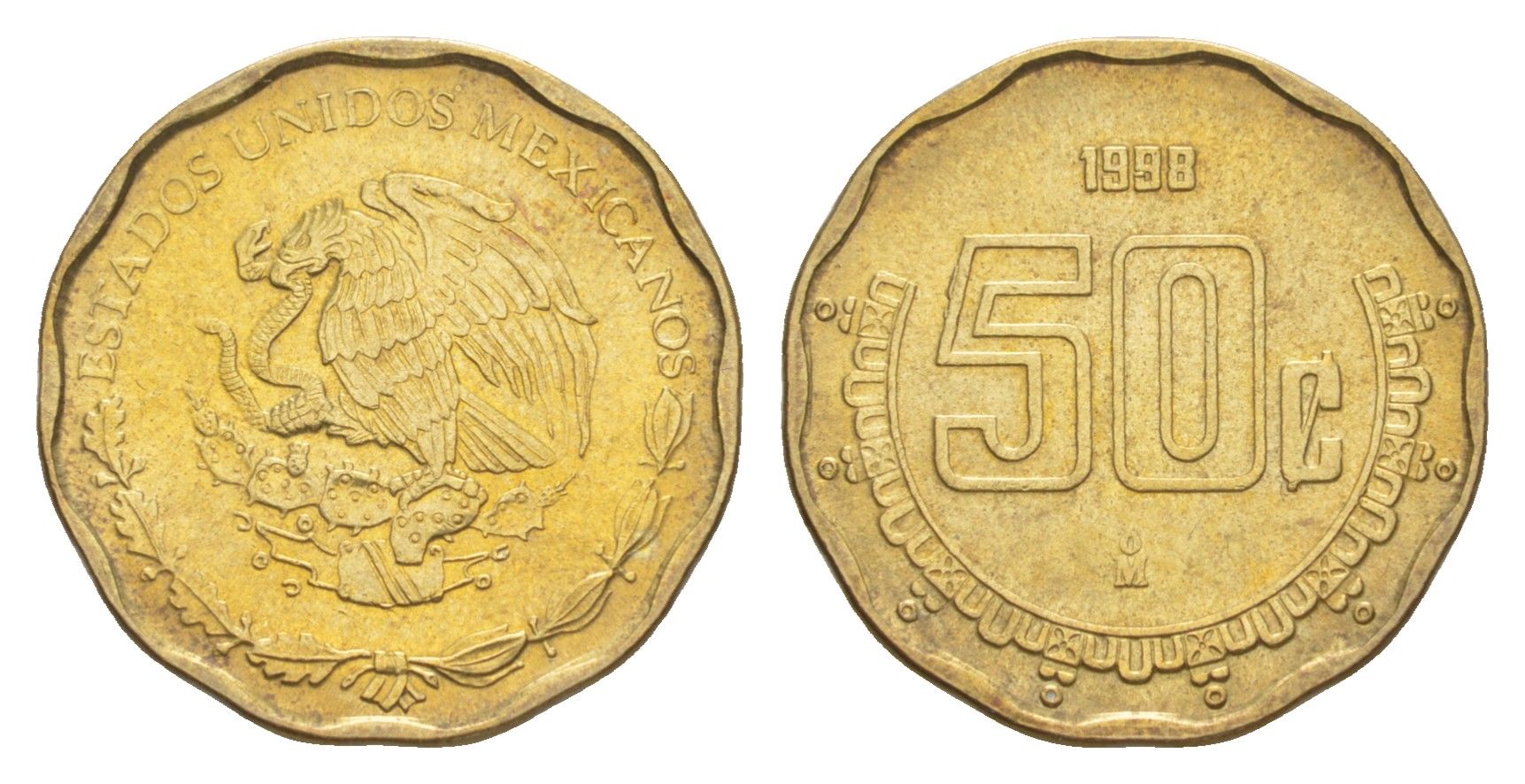 Мексика 50 сентаво 1998 Mo KM 549 алюминиевая бронза UNC 4636-469