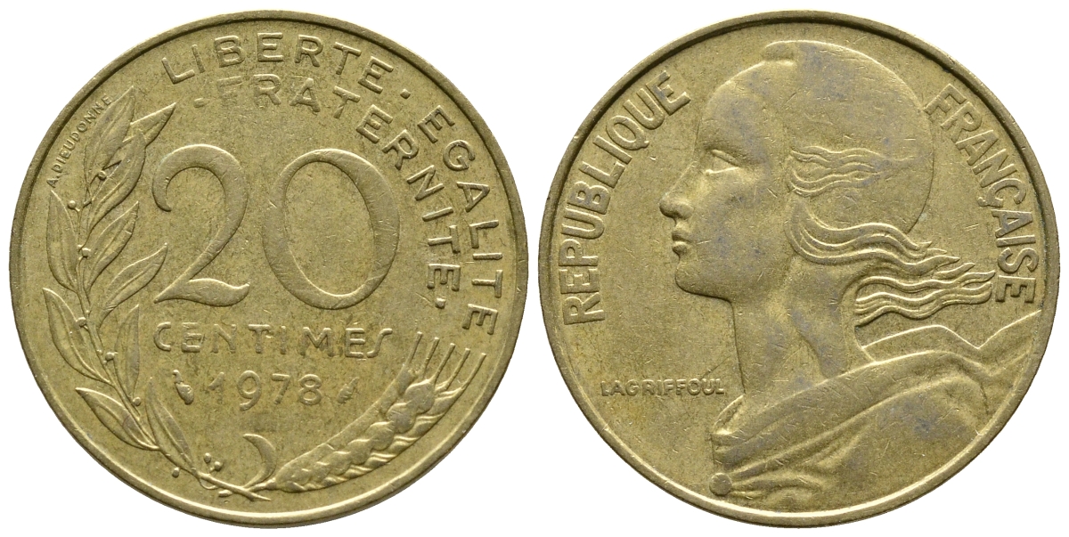 ФРАНЦИЯ 20 САНТИМОВ 1978 KM 930 медь алюминий никель 93-1345