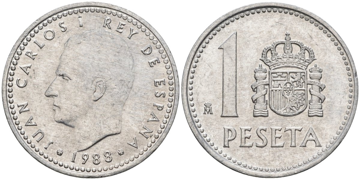 Испания 1 песета 1988 M, Хуан Карлос I (1975-2014) KM 821 алюминий 4448-522