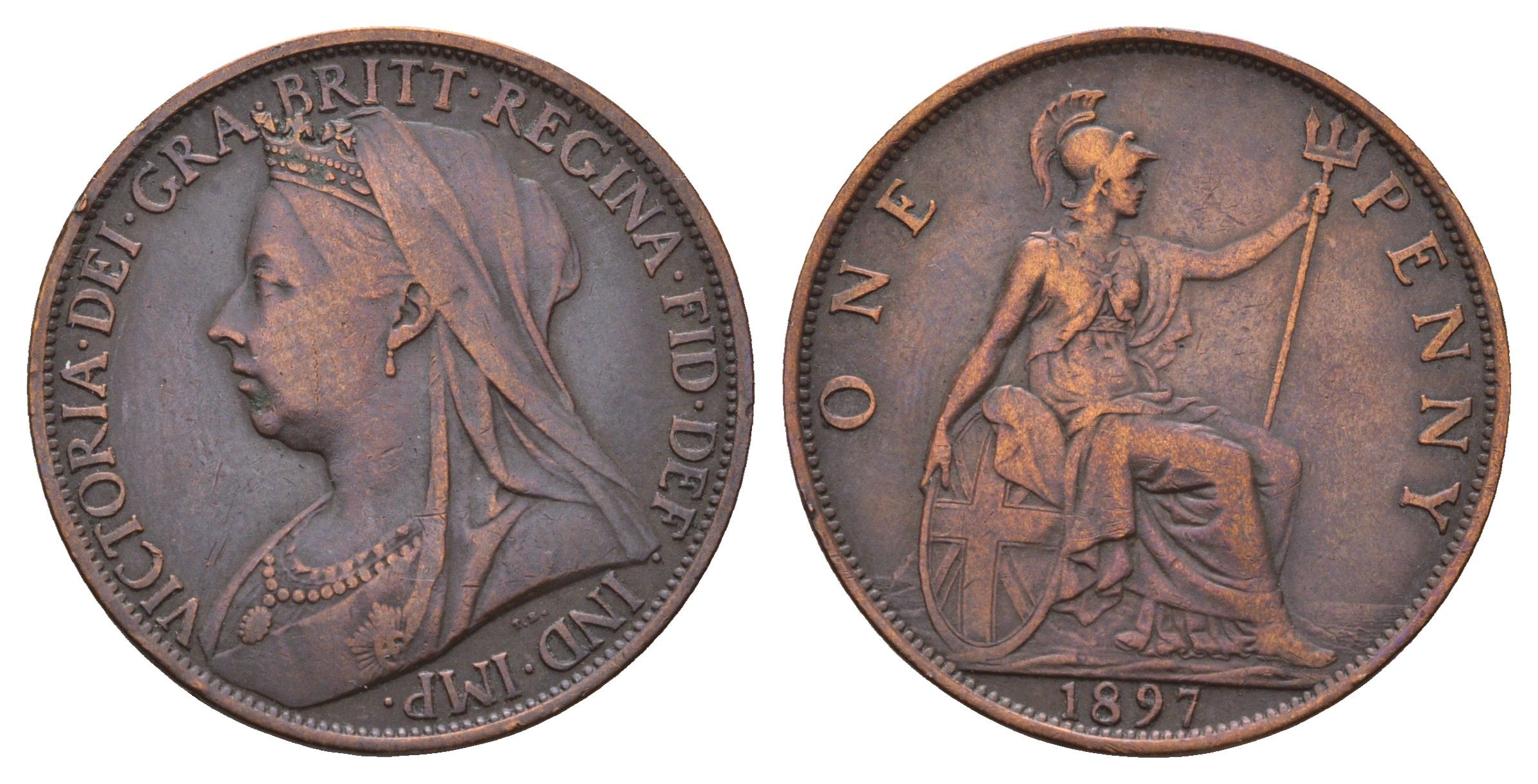 Великобритания 1 пенни 1897 Виктория (1837-1901) KM 790, Spink 3961 бронза 4672-1141