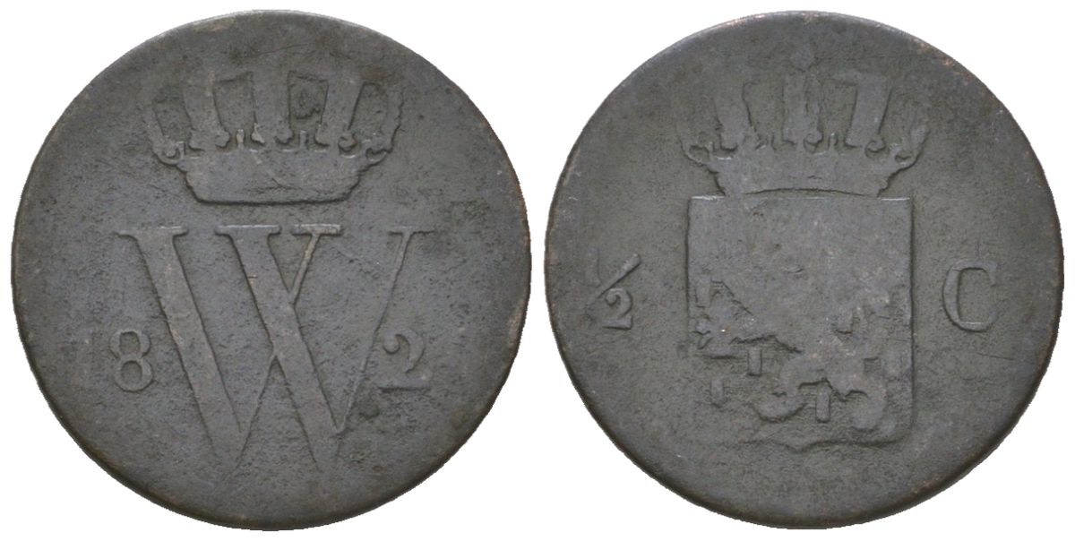 Нидерланды 1/2 цента 1824 Виллем I (1815-1840) KM 51 медь 4173-917