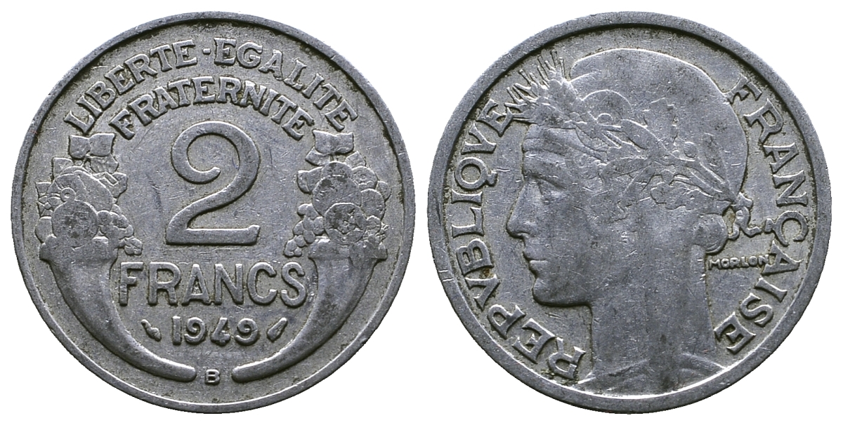 ФРАНЦИЯ 2 ФРАНКА 1949 B KM 886a.2 алюминий 261-725