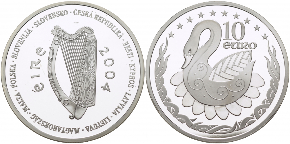 Ирландия 10 евро 2004 лебедь, президенство в Евросоюзе KM 42 серебро PROOF 04-102-12