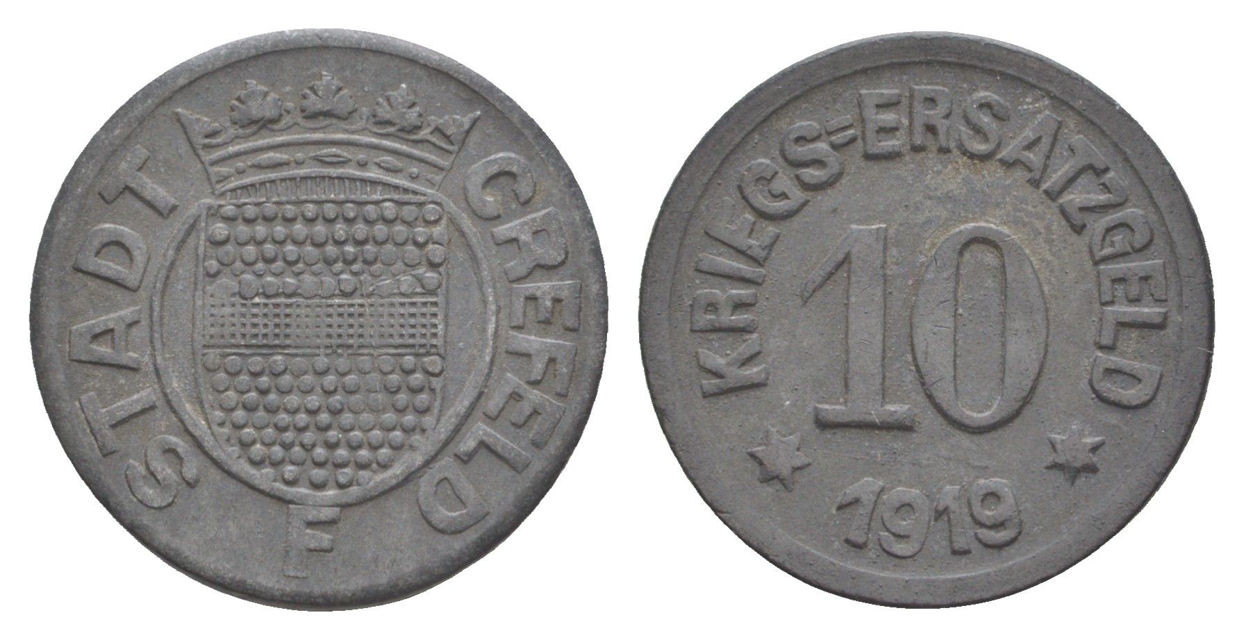 Крефельд 10 пфеннигов 1919 Funck 84.7A цинк 4636-824