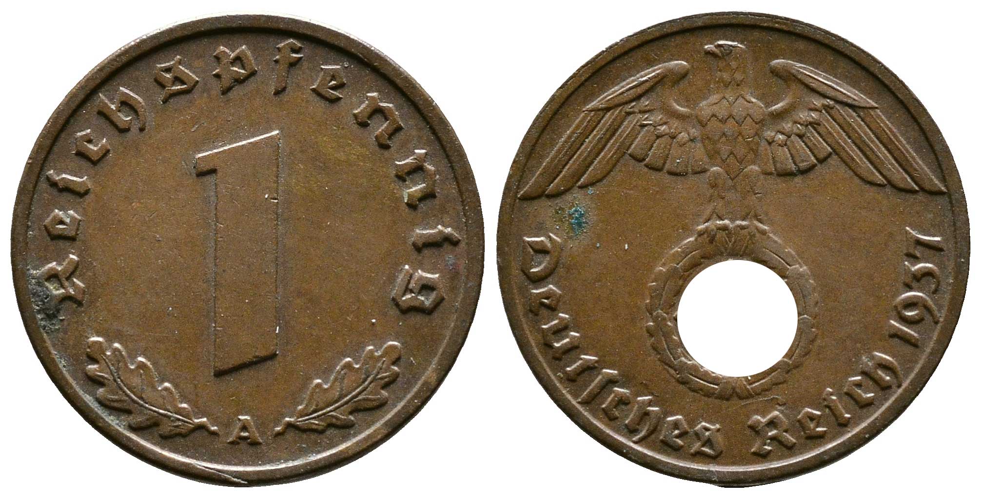 Германия 1 рейхспфенниг 1937 A KM 89, J. 361 бронза    220-234