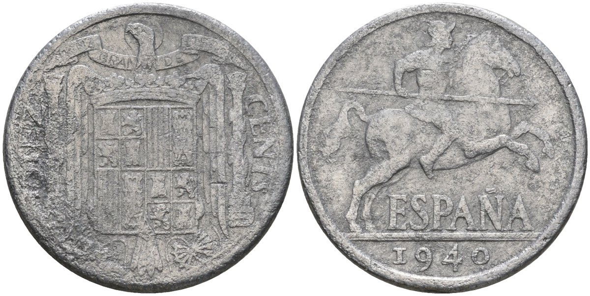 Испания 10 сентимо 1940 Франсиско Франко (1939-1975) KM 766 алюминий 4604-512