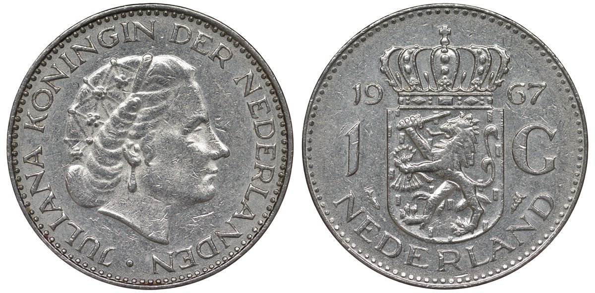 Нидерланды 1 гульден 1967 Юлиана (1948-1980) KM 184а никель 4122-124