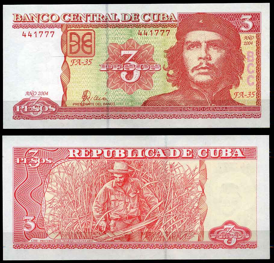 Куба 3 песо 2004 Че Гевара, Че Гевара рубит сахарный тростник Pick 127 бумага UNC (пресс) 447-54-1