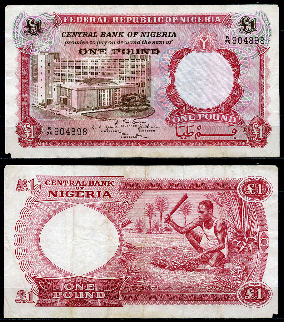 Нигерия 1 фунт 1967 Центральный банк в Лагосе Pick 8 бумага 8619-13-2-2