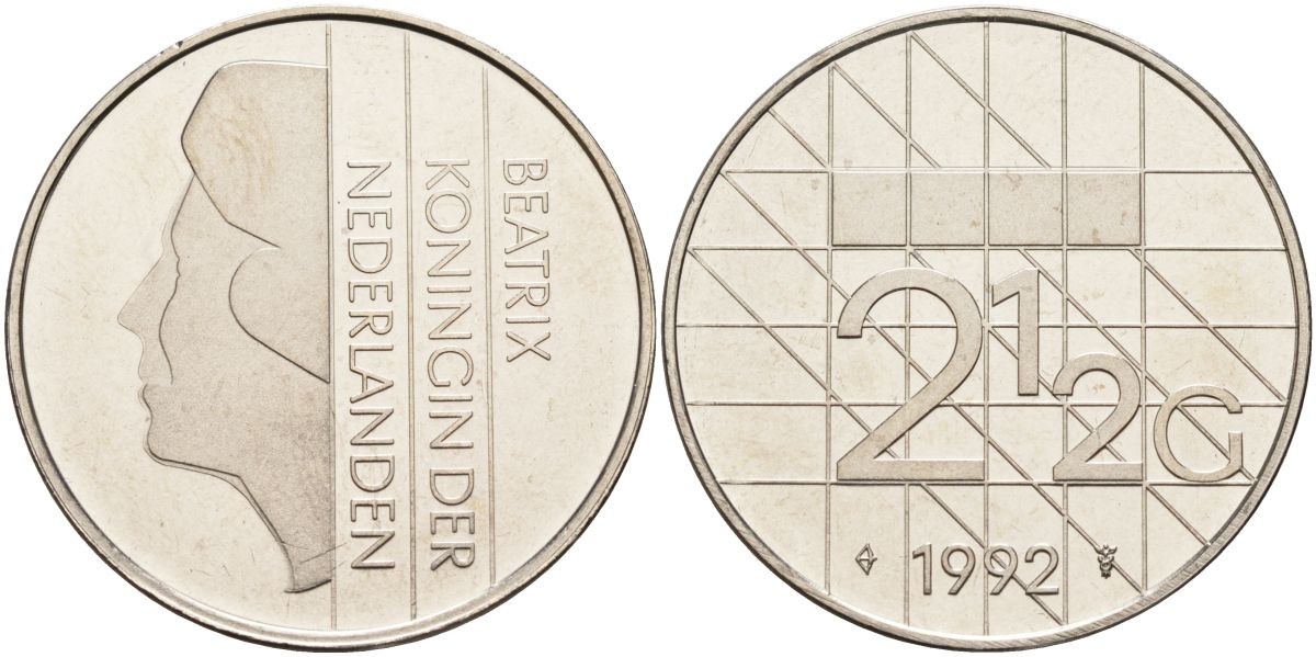 Нидерланды 2 1/2 гульдена 1992 Беатрикс (1980-2013) KM 206 никель UNC 4593-1046