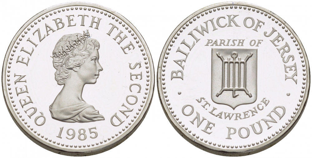 Джерси 1 фунт 1985 приход СЕНТ- ЛОУРЕНС, тираж 2500 экземпляров KM 65a серебро PROOF 650-1224