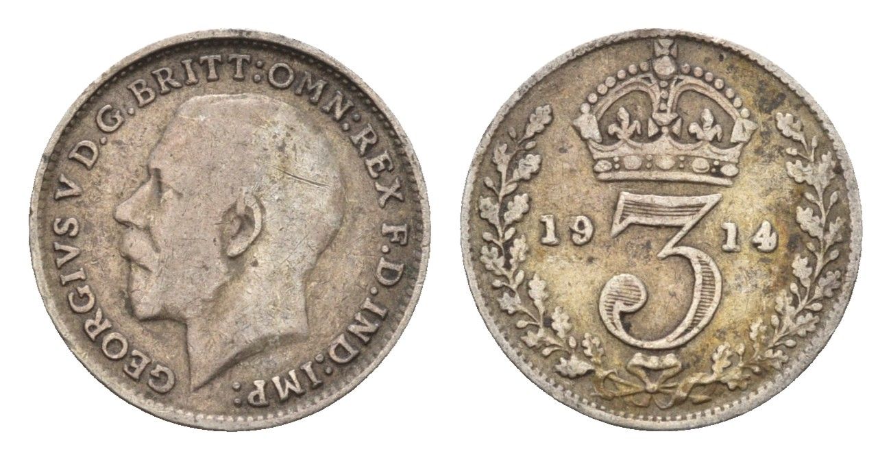 Великобритания 3 пенса 1914 Георг V (1910-1936) KM 813, Spink 4015 серебро 177-568