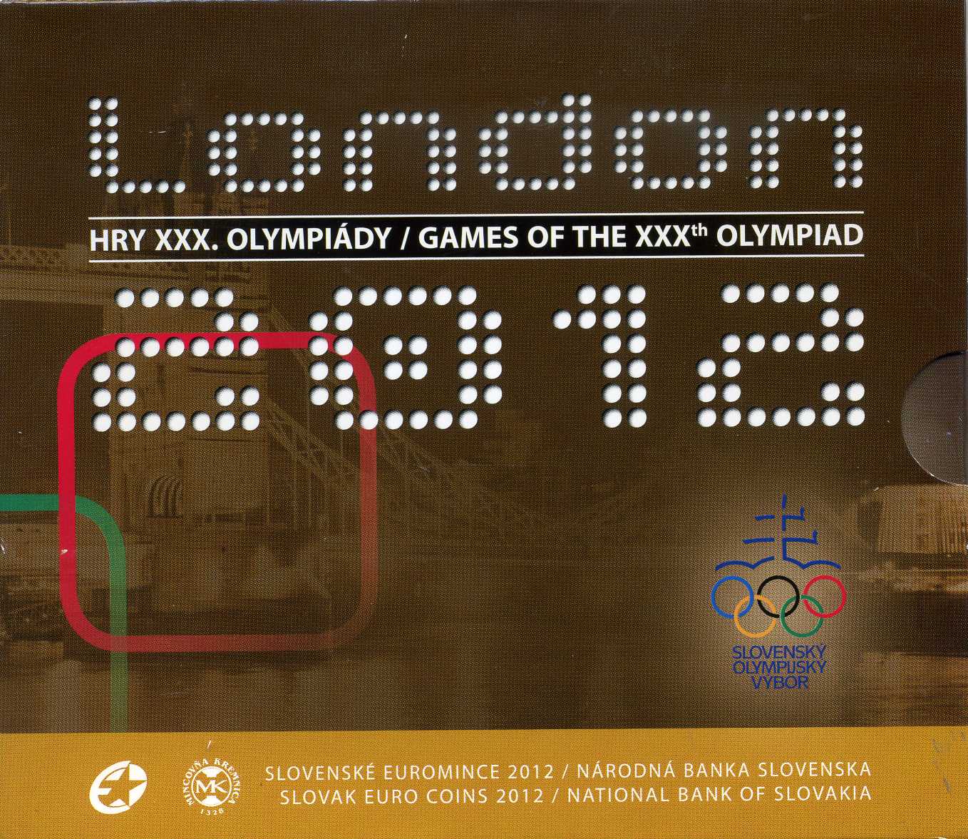 Словакия евронабор из 8 монет плюс жетон 2012 летние олимпийские игры в Лондоне, жетон с цветной эмалью, 1, 2, 5, 10, 20, 50 евроцентов, 1, 2 евро, пластик, запайка, буклет BUNC 3-4-8-19