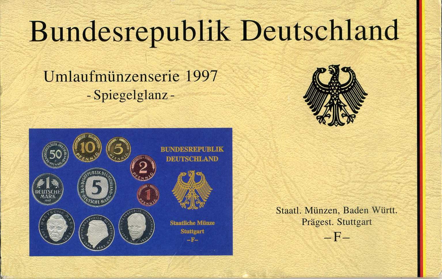 ФРГ государственный набор из 10 монет 1997 F PROOF 1-6-1-46