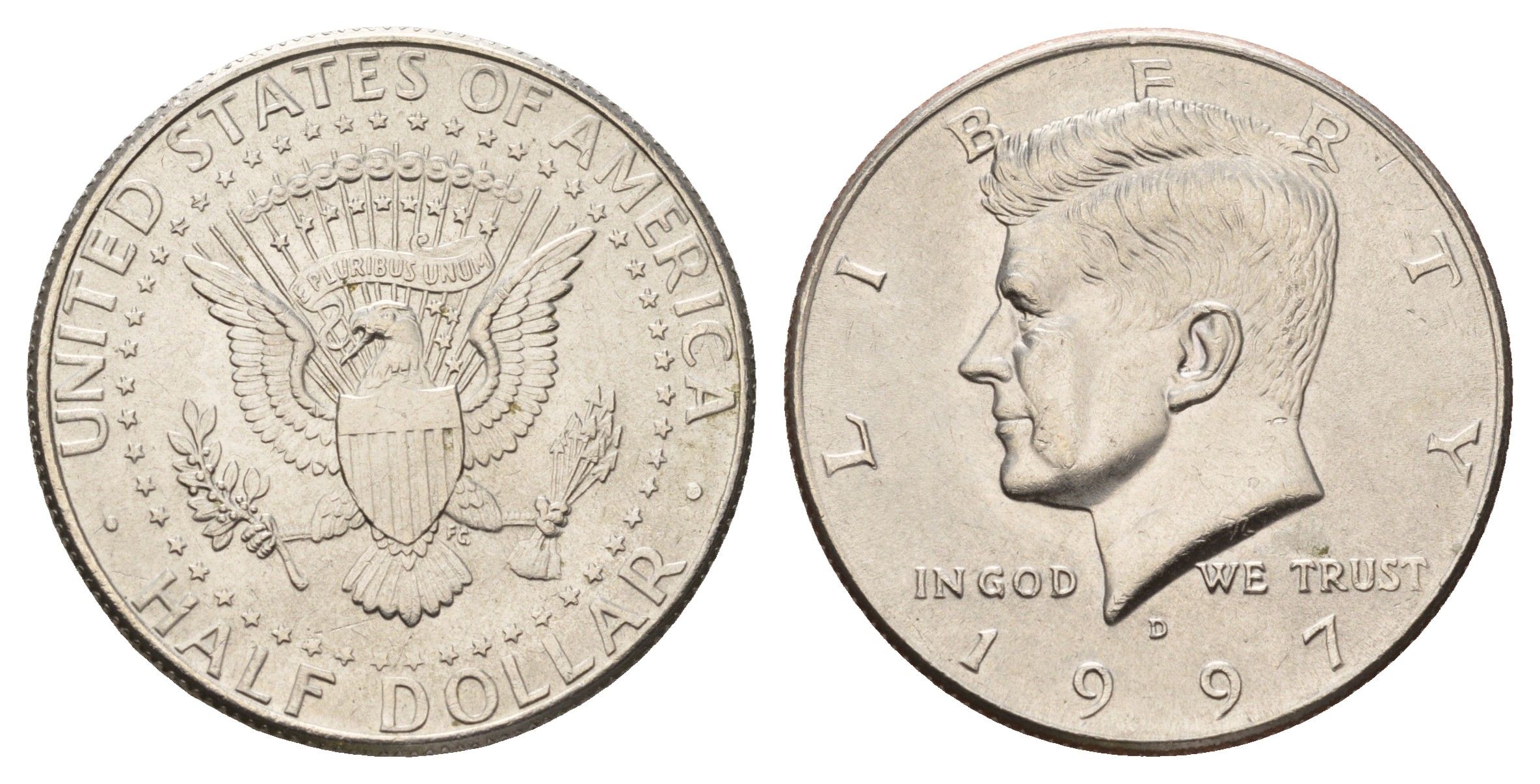 США 1/2 доллара (50 центов) 1997 D, Джон Кеннеди KM A202b медь плакированная медно-никелем UNC 4672-724