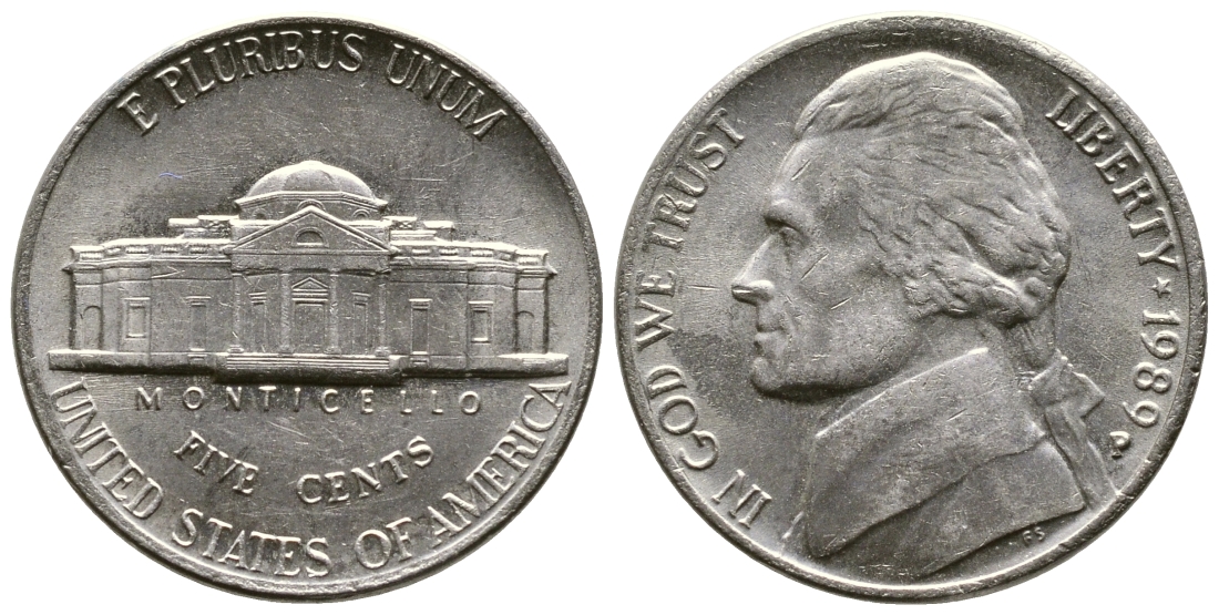 США 5 ЦЕНТОВ 1989 Р, ДЖЕФЕРСОН KM А192 медно-никель 3999-121