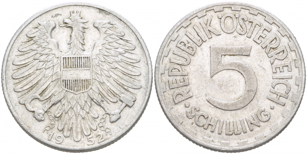 АВСТРИЯ 5 ШИЛЛИНГОВ 1952 KM 2879 алюминий 4403-715