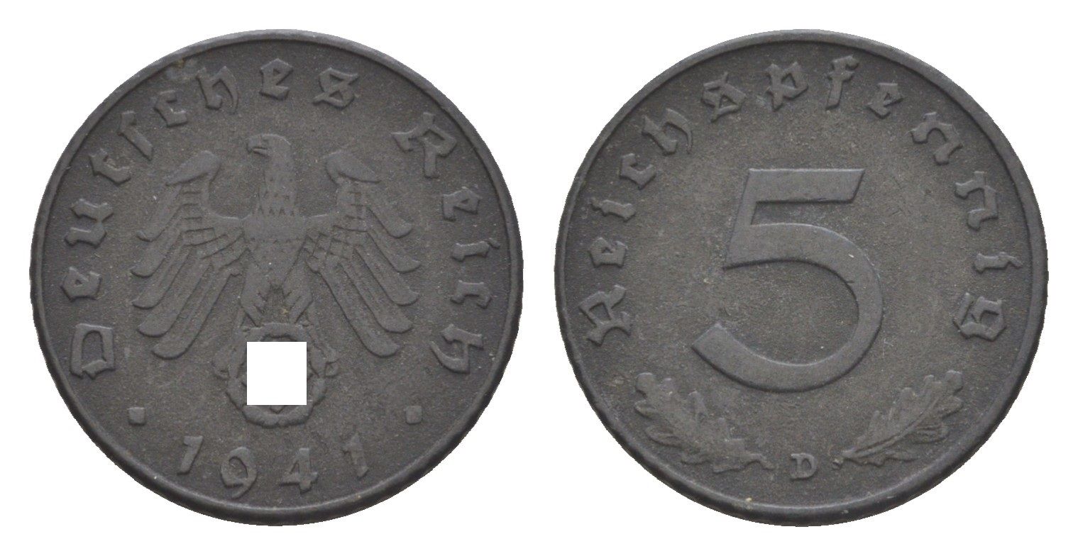 Германия 5 рейхспфеннигов 1941 D KM 100, J. 370 цинк 4615-141