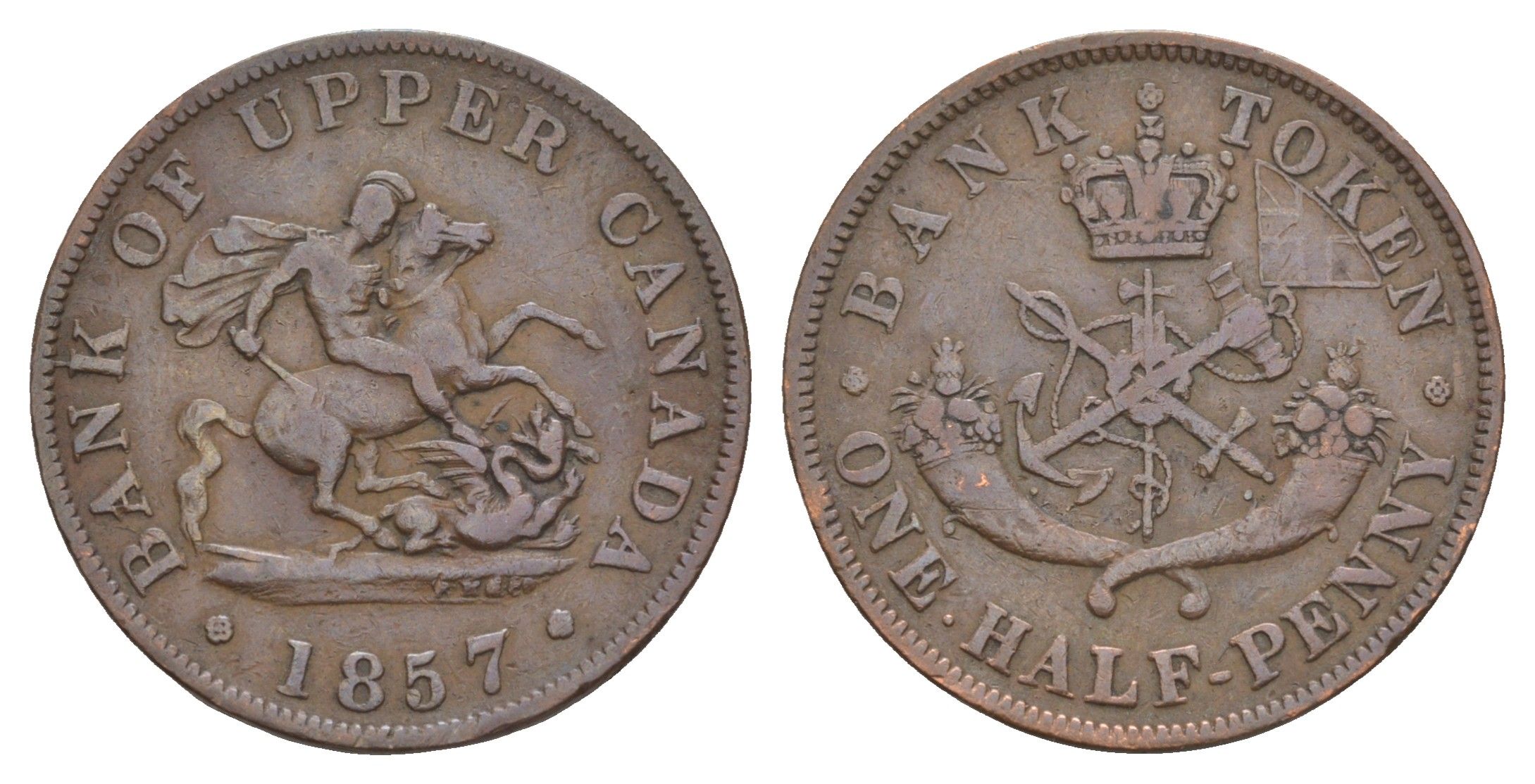 Канада, Верхняя Канада банковский токен 1/2 пенни (1 су) 1857 KM Tn2, CCT PC-5 медь 1519-135