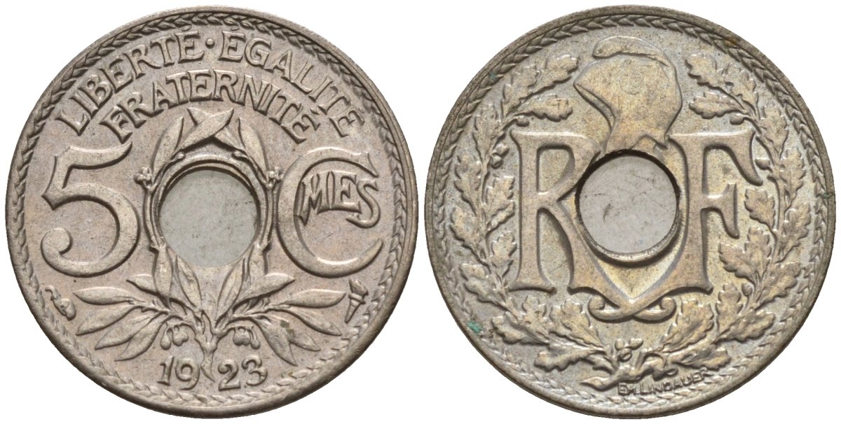 Франция 5 сантимов 1923 KM 875 медно-никель 4596-566