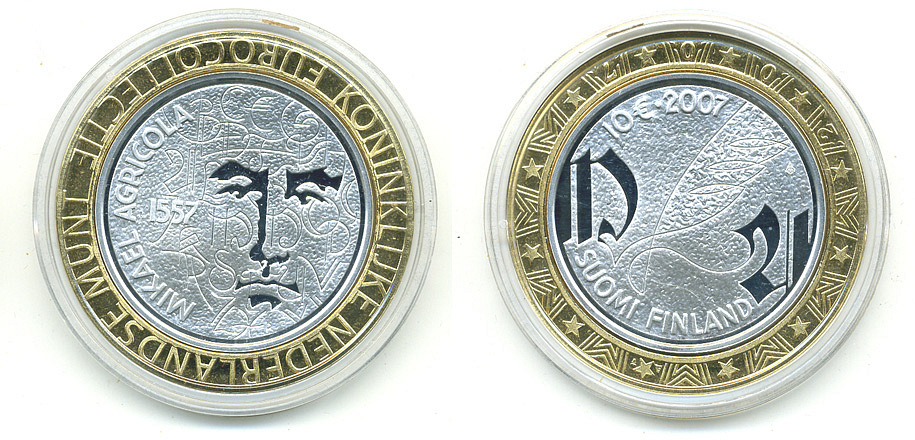 Финляндия 10 евро 2007 450 лет со дня смерти Микаэля Агриколы KM 136 серебро PROOF 11-042-31
