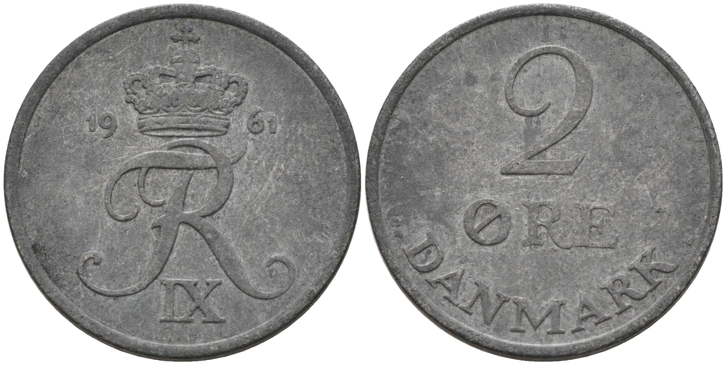 ДАНИЯ 2 ЭРЕ 1961 C; S, ФРЕДЕРИК IX (1947-1972) KM 840.2 цинк 4566-425