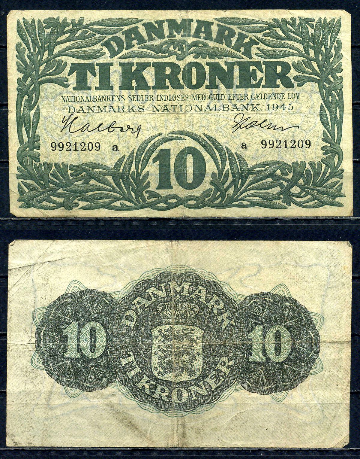 Дания 10 крон 1945 серия a Pick 37 b бумага 6301-43-1-2