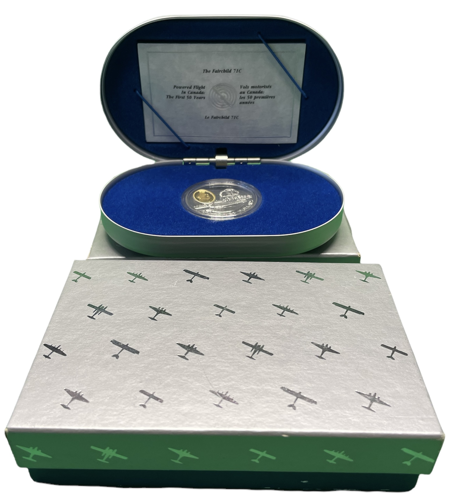 Канада 20 долларов 1994 самолет Кёртис HS-2L, оригинальная коробочка, сертификат KM 246 серебро, позолота PROOF 5-4-5-22