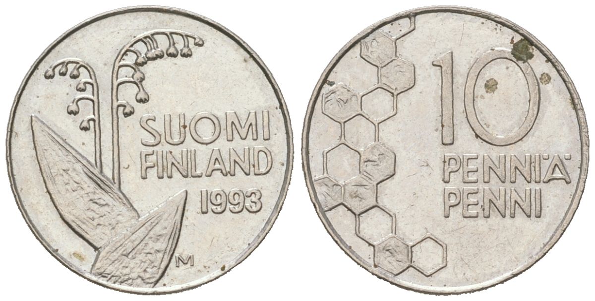 Финляндия 10 пенни 1993 M KM 65 медно-никель 218-1124