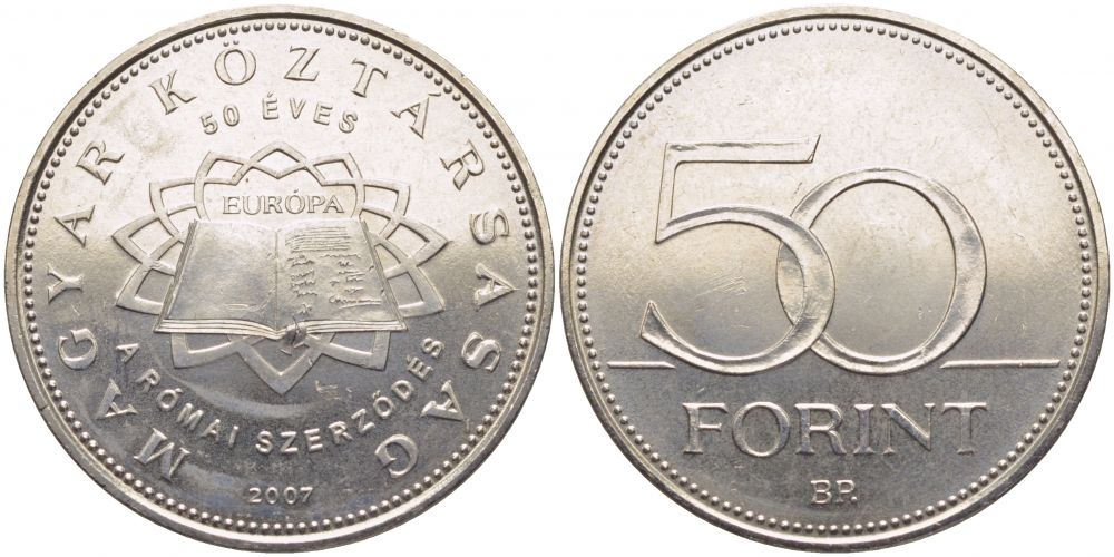 ВЕНГРИЯ 50 ФОРИНТОВ 2007 50 ЛЕТ РИМСКОМУ ДОГОВОРУ KM 805 медно-никель UNC 113-1154