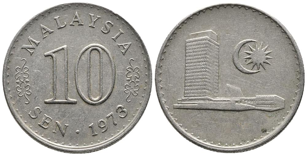 Малайзия 10 сенов 1973 здание Парламента KM 3 медно-никель 4549-658