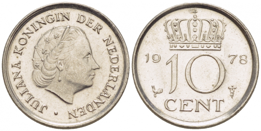 Нидерланды 10 центов 1978 Юлиана (1948-1980) КМ 182 никель 3457-1231