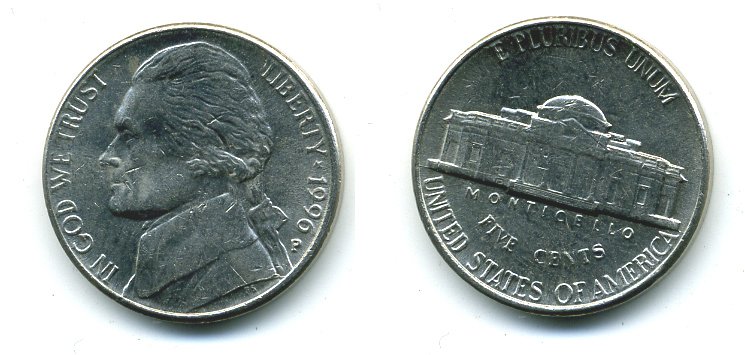 США 5 ЦЕНТОВ 1996 ДЖЕФФЕРСОН KM A192 медно-никель 4364-342