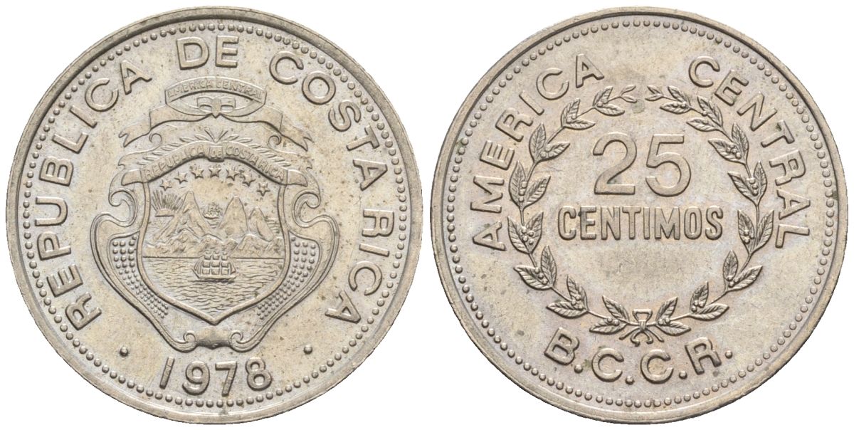 Коста-Рика 25 сентимо 1978 KM 188.1, Schoen 43 медно-никель 4116-936