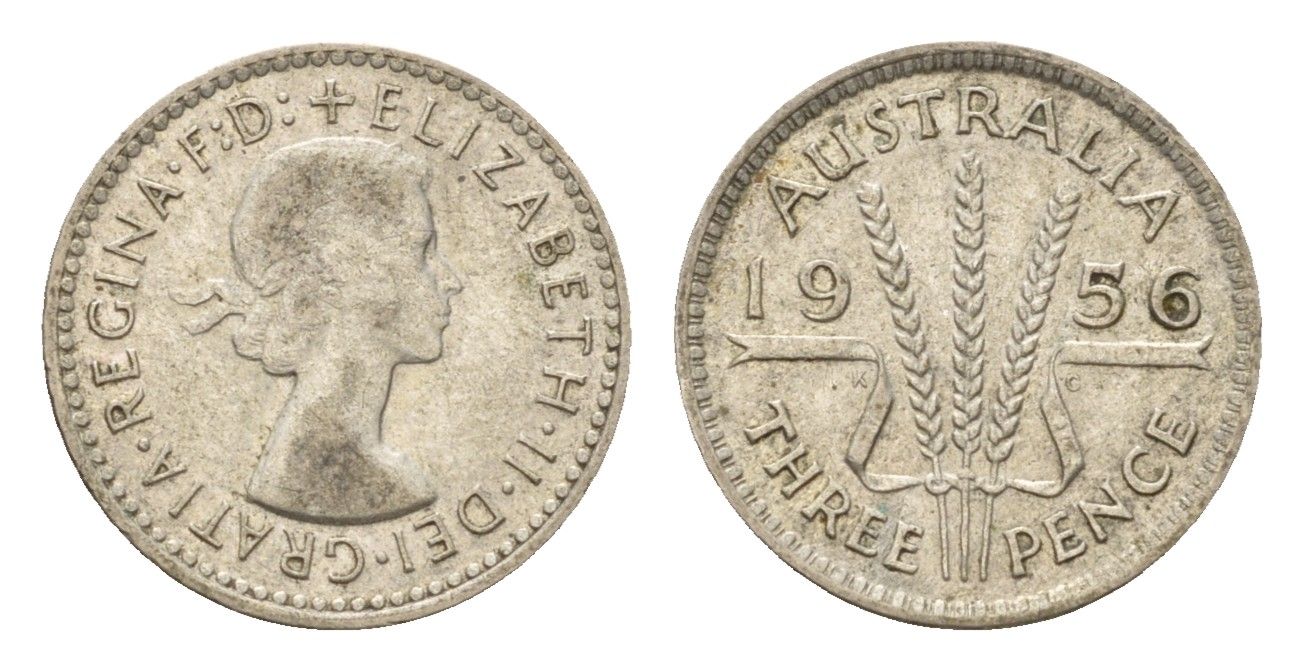 Австралия 3 пенса 1956 Елизавета II (1952-2022) KM 57 серебро 4669-553