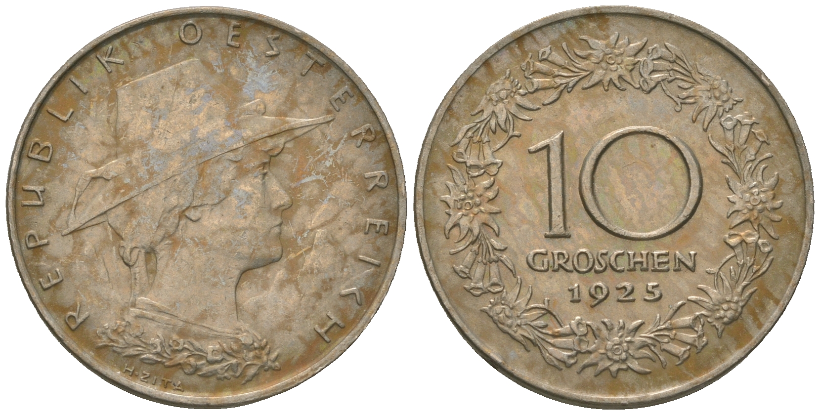 Австрия 10 грошей 1925 KM 2838 медно-никель 60-342