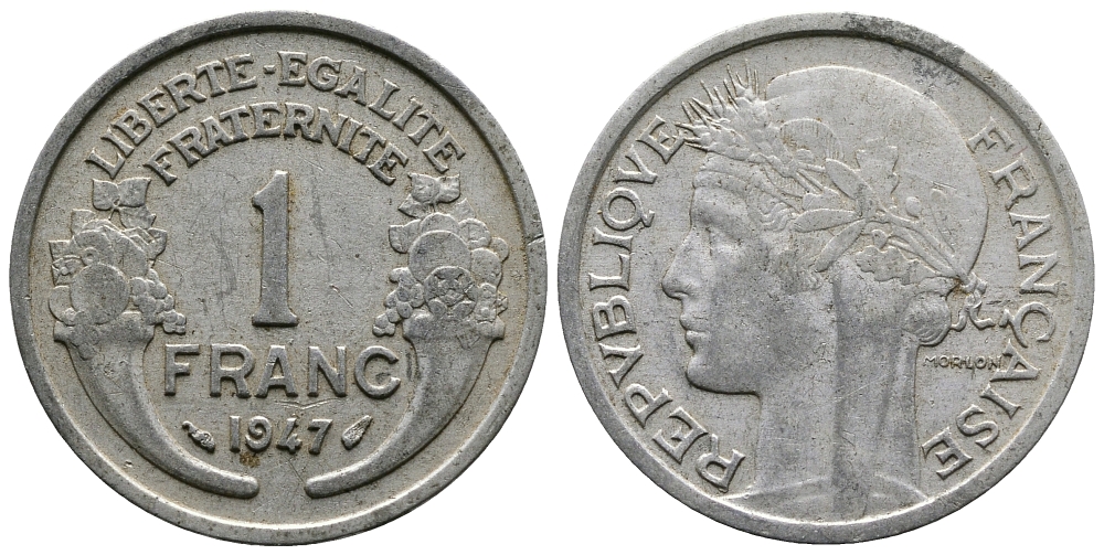 ФРАНЦИЯ 1 ФРАНК 1947 KM 885а.1 алюминий 83-1927