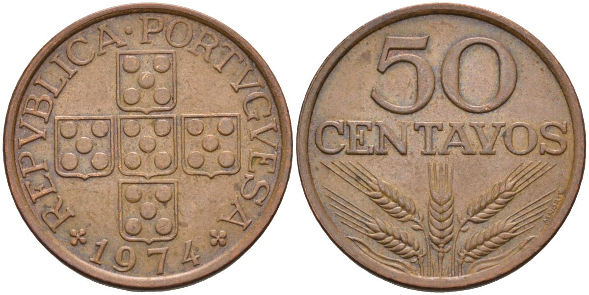 Португалия 50 сентаво 1974 KM 596 бронза 4126-555