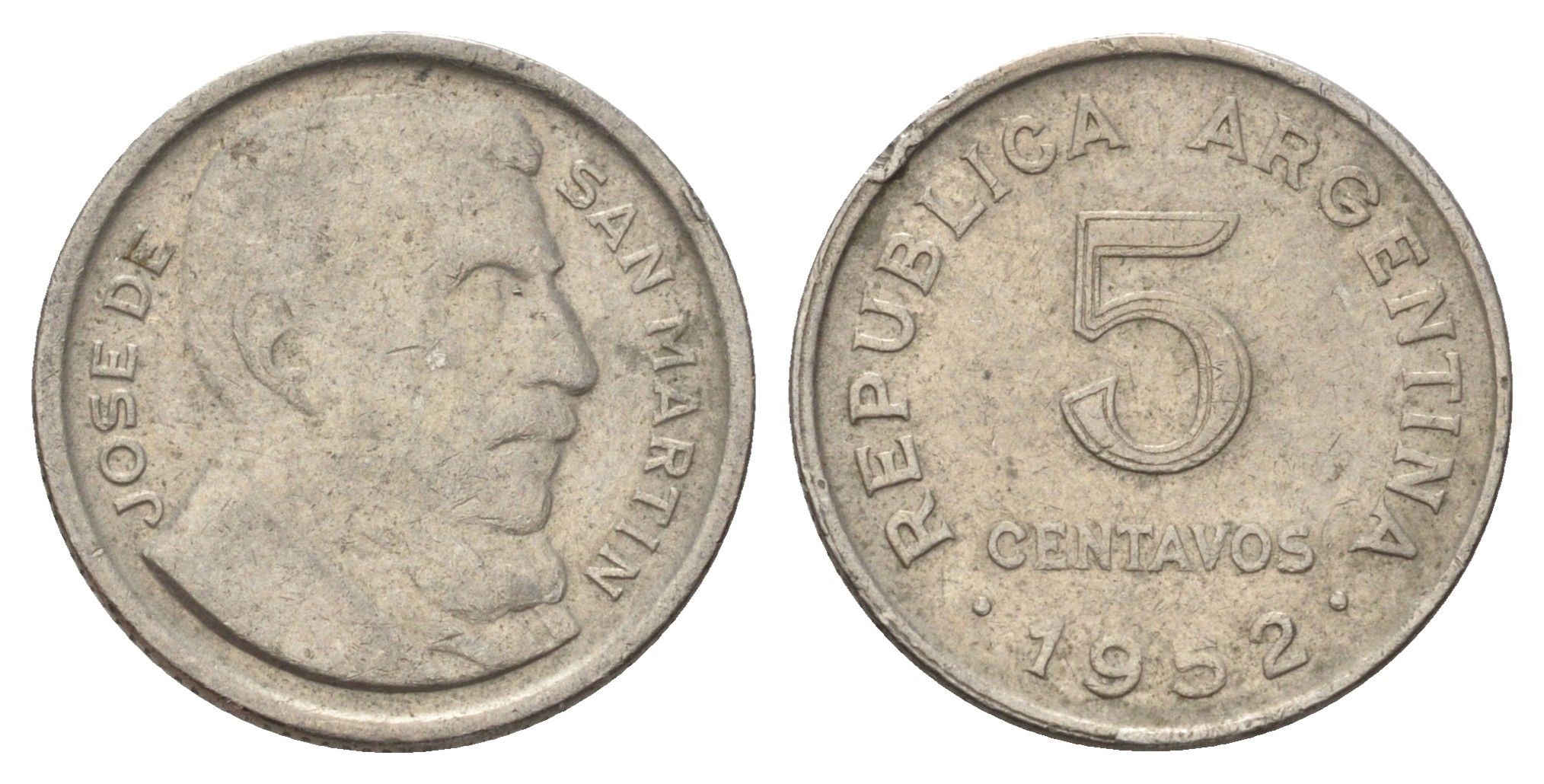 Аргентина 5 сентаво 1952 генерал Хосе де Сан Мартин KM 46 медно-никель 44-1147